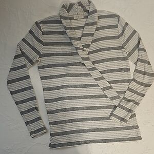 LOFT Gray and White Striped CrissCross Lightweight Sweater Sz XS